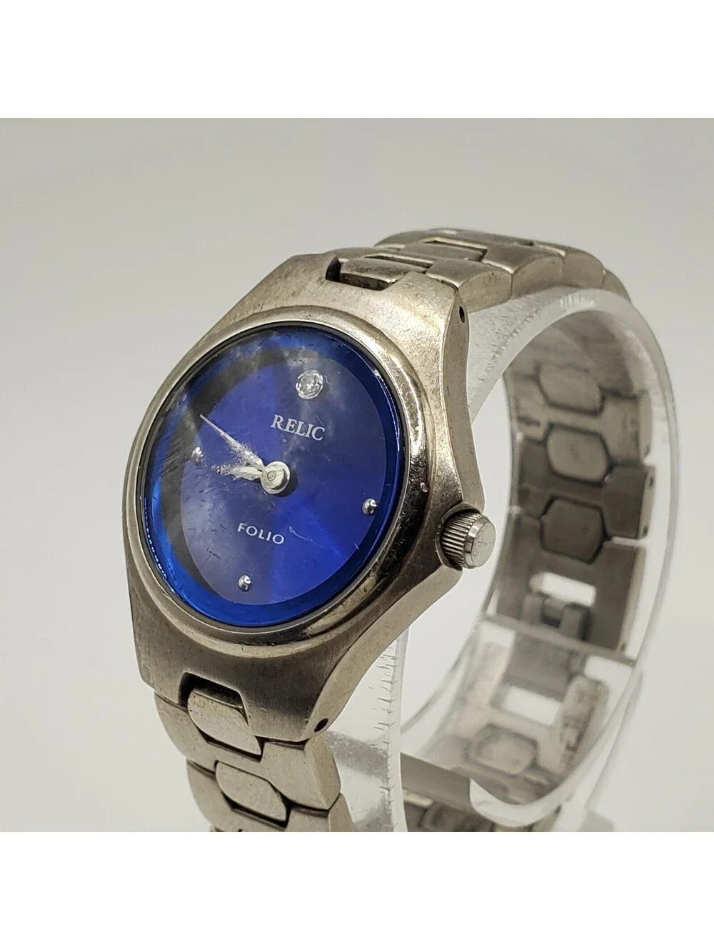 Relic Folio Blue Dial Womens Watch 24mm Silver Tone New Battery